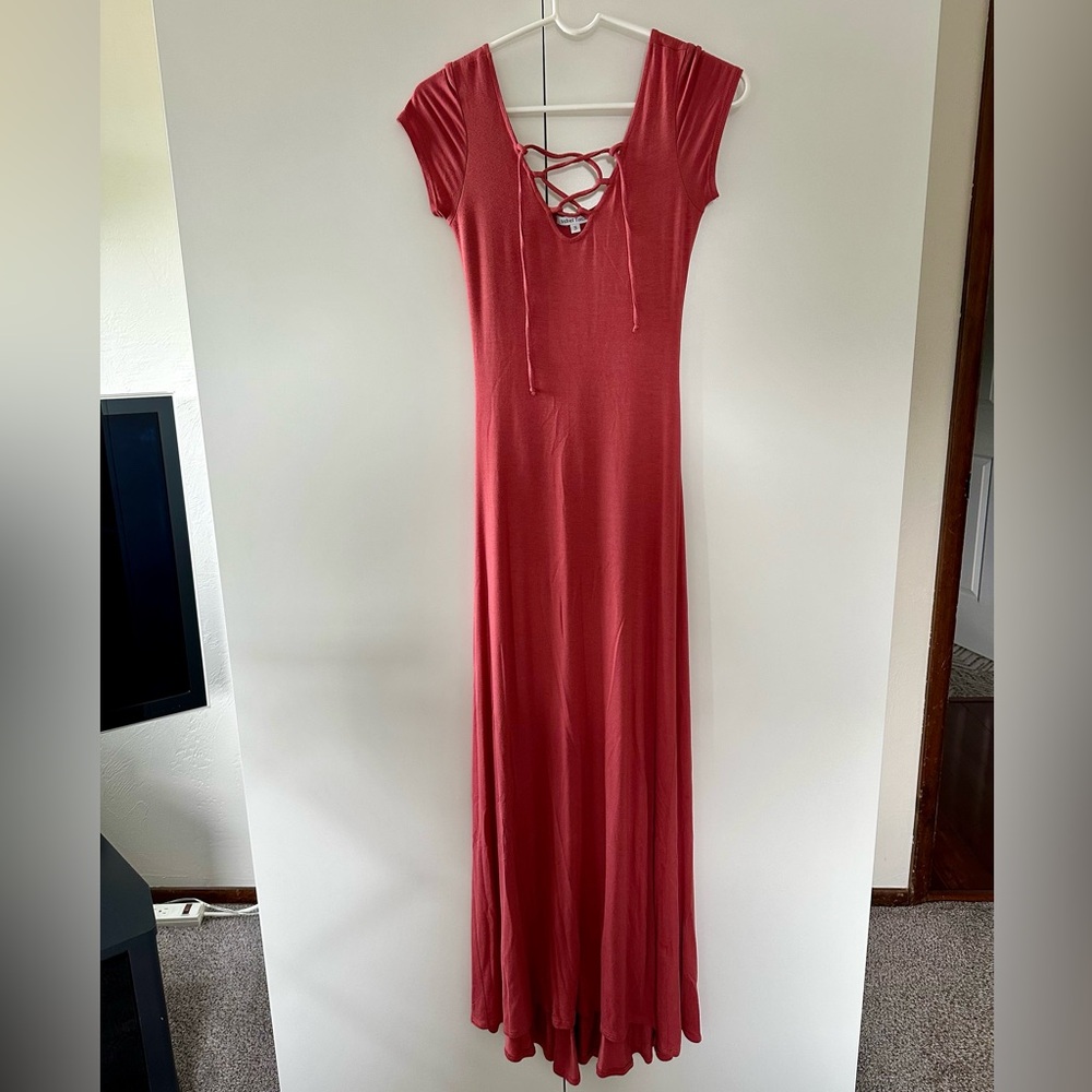 Velvet Torch Orange V-Neck Short Sleeve Maxi Dress
